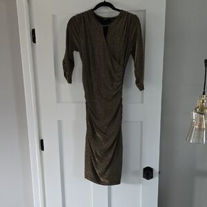 Betabrand Shimmering Gold Long Sleeve Dress